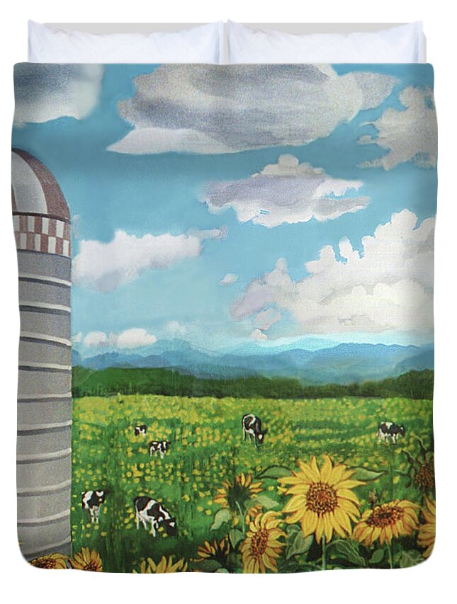 Silo Duvet Cover featuring the painting Silo Farm by Bonnie Siracusa