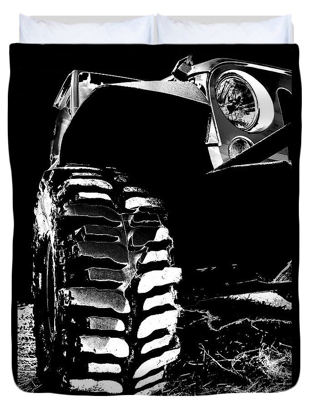 Jeep Duvet Cover featuring the photograph Silver and Black JK Mud Bogger by Luke Moore