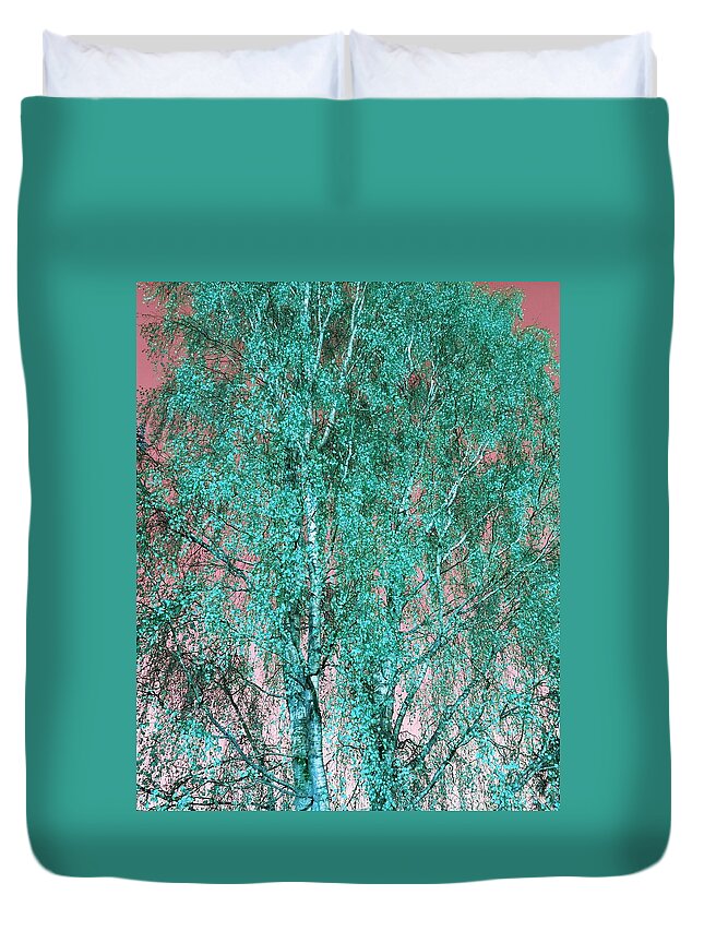 Silverbirch Duvet Cover featuring the photograph Silver Birch in Turquoise by Rowena Tutty
