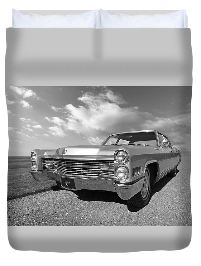 Cadillac Duvet Cover featuring the photograph Silver Cadillac 1966 by Gill Billington