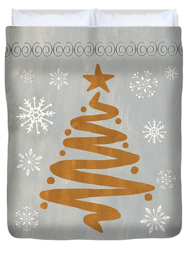 Presents Duvet Cover featuring the painting Silver Gold Tree by Debbie DeWitt