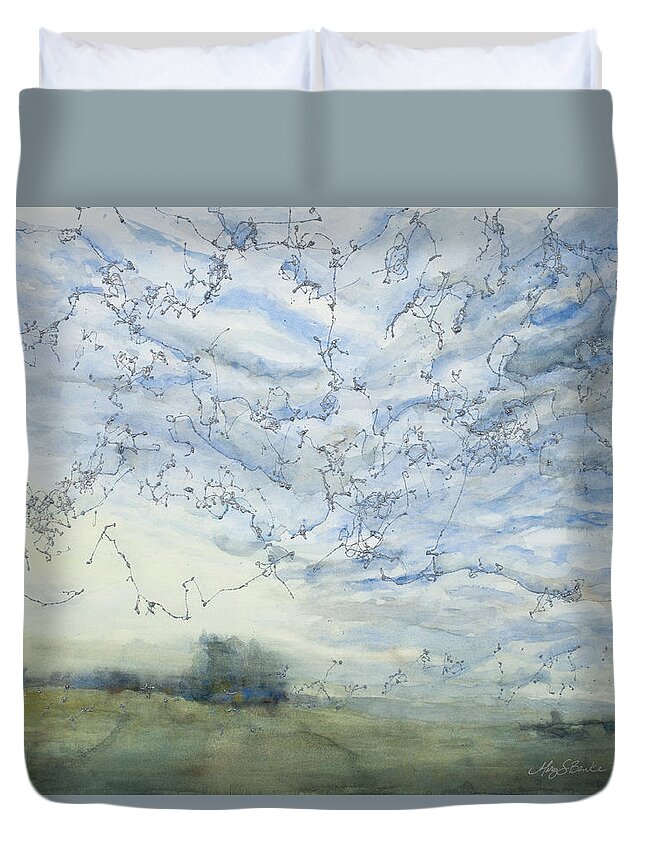 Sky Duvet Cover featuring the painting Silver Sky by Mary Benke