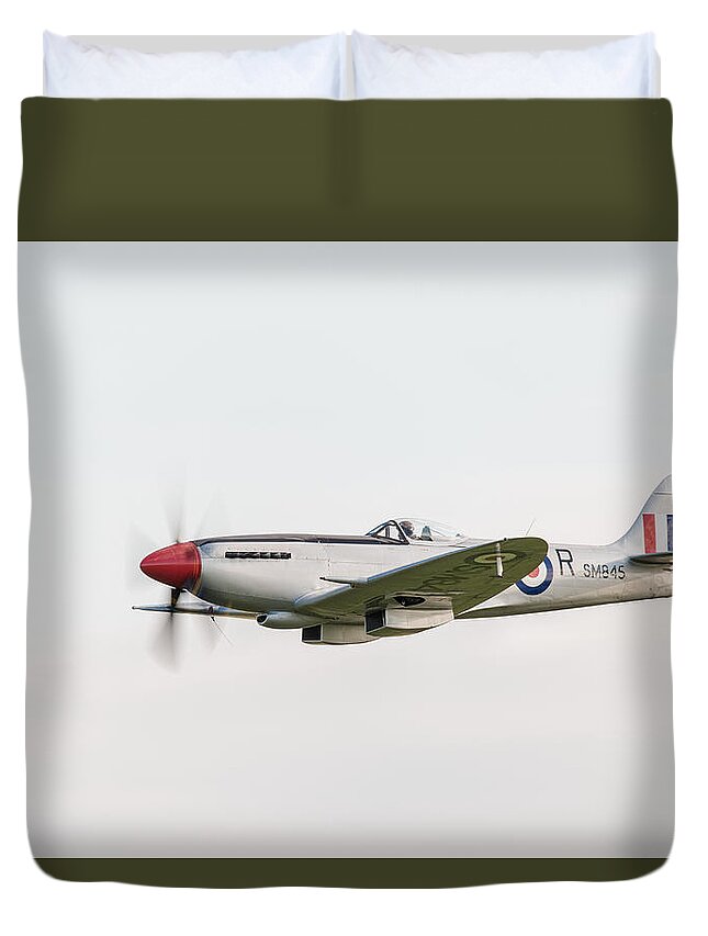 Silver Spitfire Duvet Cover featuring the photograph Silver Spitfire FR XVIIIe by Gary Eason