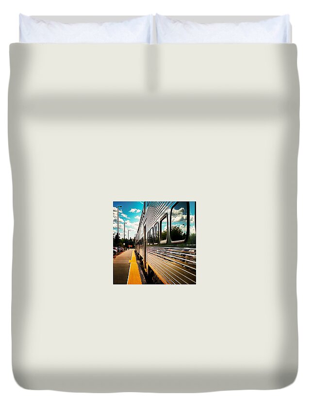 Metra Duvet Cover featuring the photograph Silver Train by Britten Adams