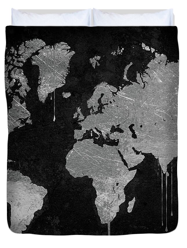 Silver World Map Duvet Cover For Sale By Mindy Sommers