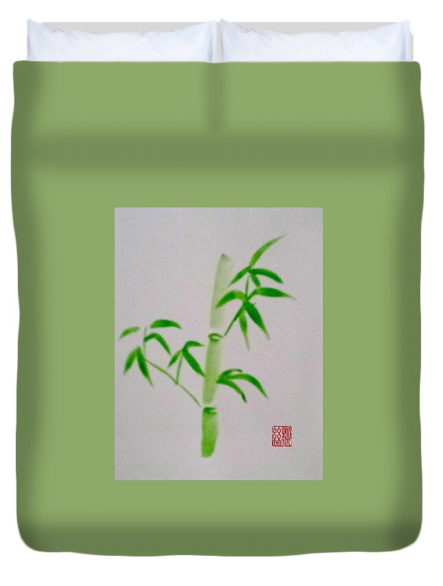 Chinese Brush Painting Duvet Cover featuring the painting Simplicity of Bamboo by Margaret Welsh Willowsilk