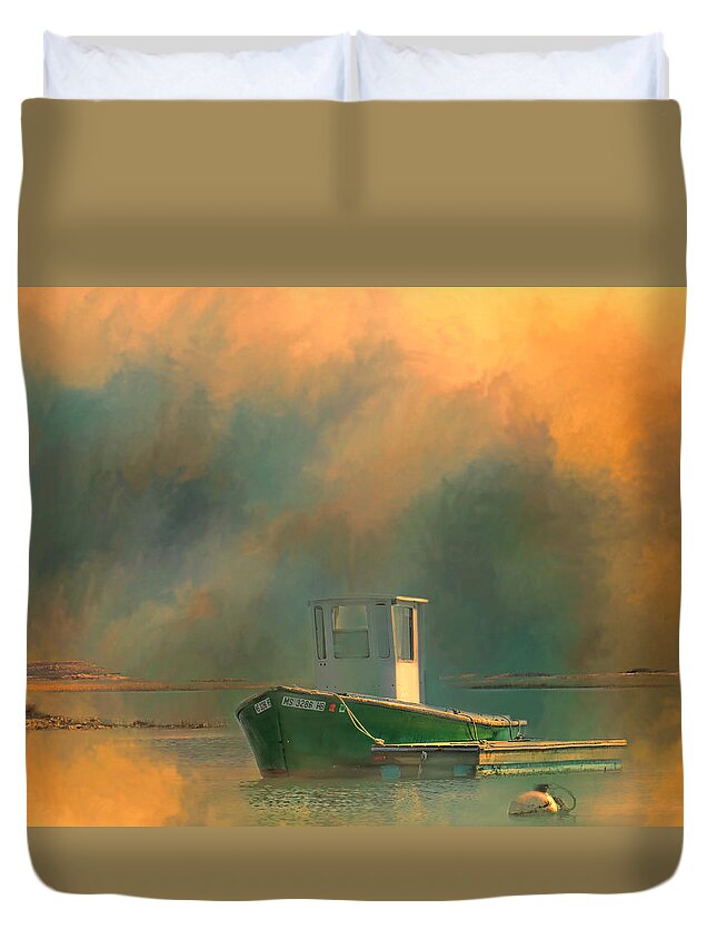 Lobster Boat Duvet Cover featuring the photograph Simply At Sunrise by Mary Clough
