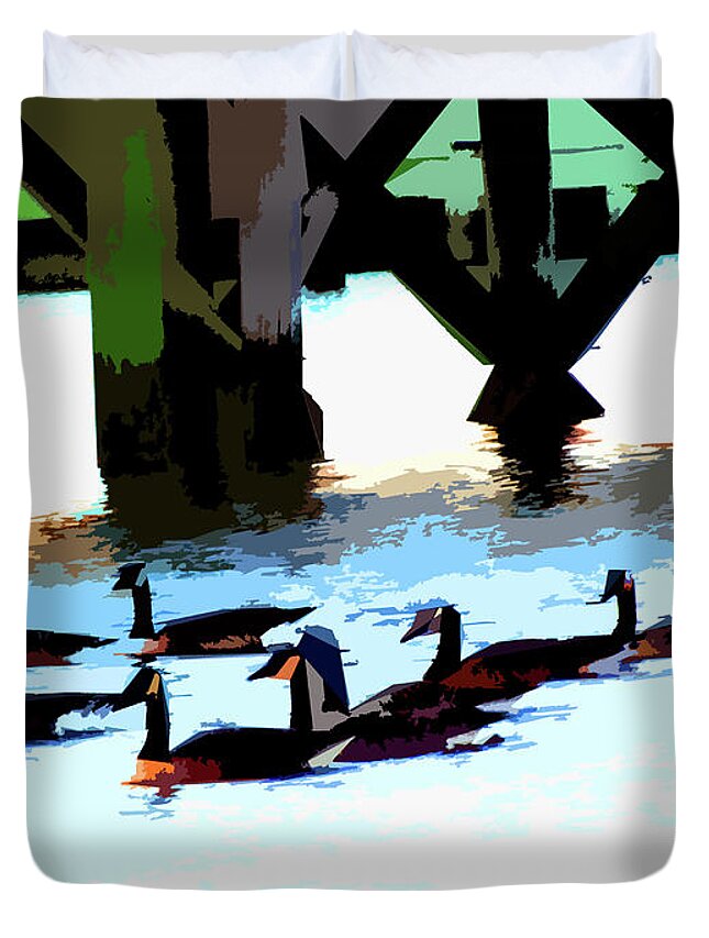 Geese Duvet Cover featuring the digital art Simply Geese by Kimmary MacLean