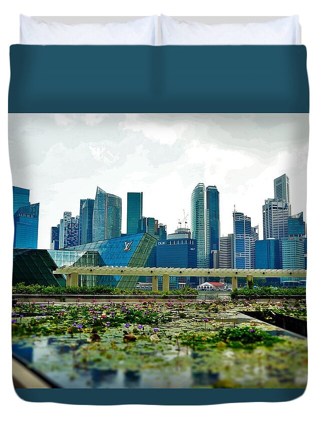 Singapore Duvet Cover featuring the photograph Singapore Skyline by Sarah Hamed