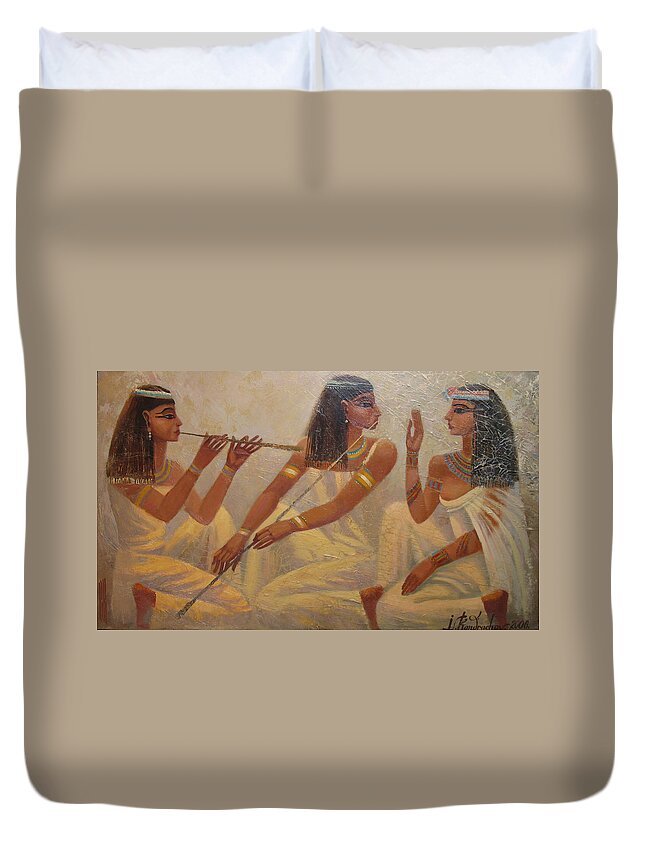 Egypt Duvet Cover featuring the painting Singers of Pharaoh by Valentina Kondrashova