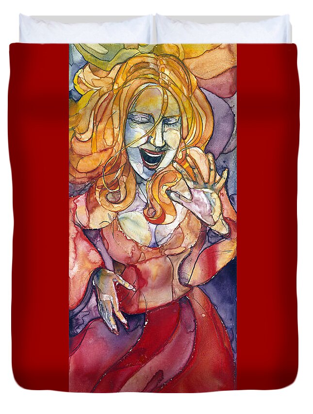 Watercolor Duvet Cover featuring the painting Singing Lady Pop by Amy Stielstra