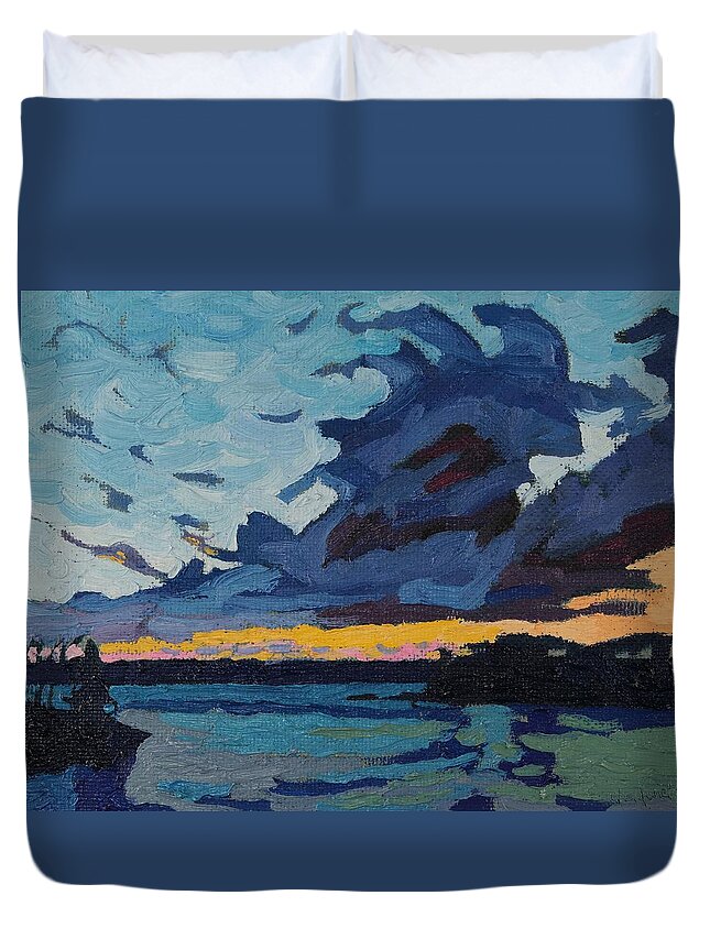 Stratocumulus Duvet Cover featuring the painting Singleton Sunset Stratocumulus by Phil Chadwick