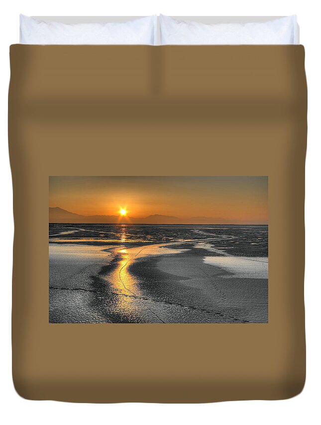 Animal Tracks Duvet Cover featuring the photograph Sintered Ice by David Andersen