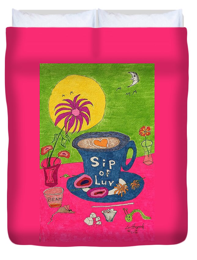  Duvet Cover featuring the painting Sip of Luv by Lew Hagood