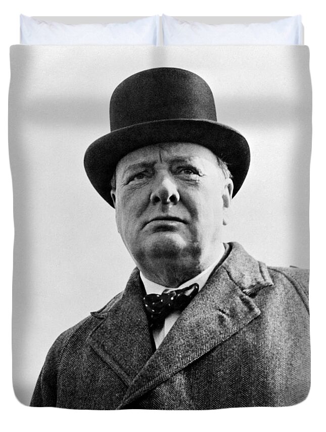 Wwii Duvet Cover featuring the photograph Sir Winston Churchill by War Is Hell Store