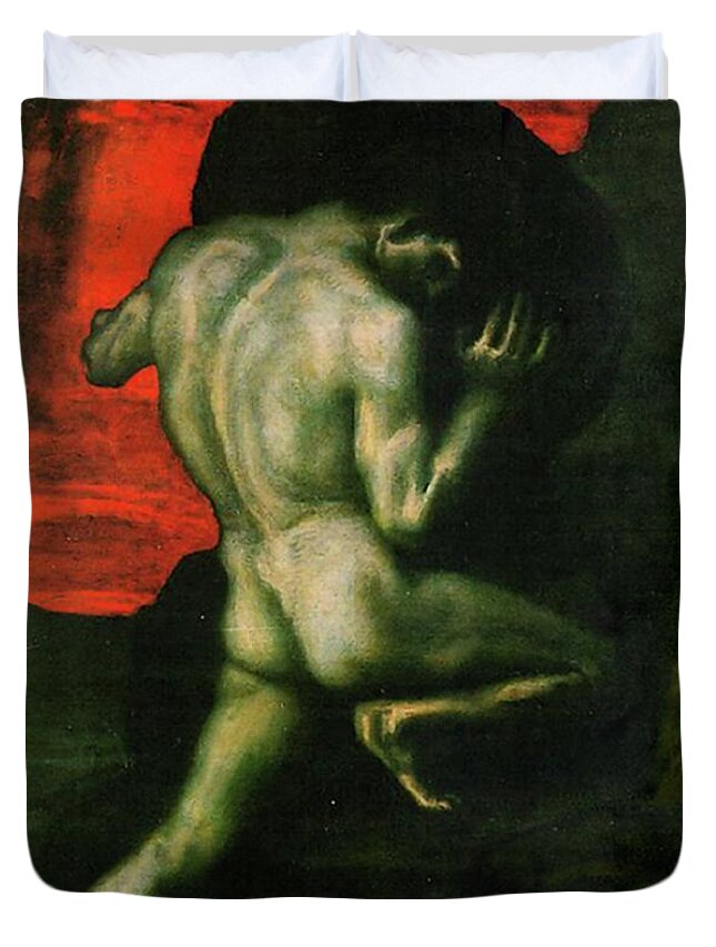 Franz Von Stuck Duvet Cover featuring the painting Sisyphus by Franz von Stuck