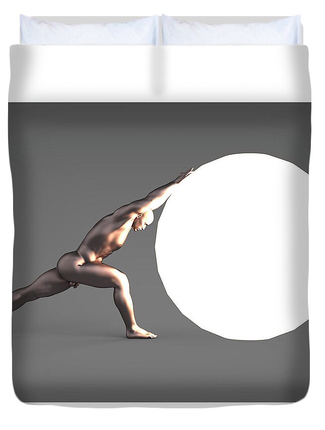 Fine Art Nude Duvet Cover featuring the digital art Sisyphus lamp 06 by Joaquin Abella