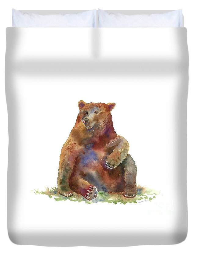 Watercolor Bear Duvet Cover featuring the painting Sitting Bear by Amy Kirkpatrick