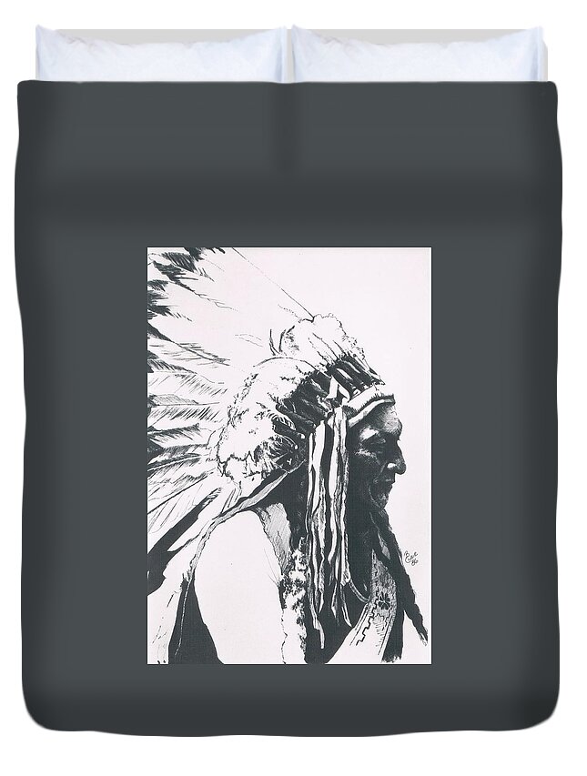 Native American Duvet Cover featuring the drawing Sitting Bull by Barbara Keith