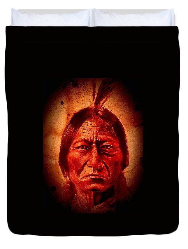 Ryan Almighty Duvet Cover featuring the painting SITTING BULL - wet blood by Ryan Almighty