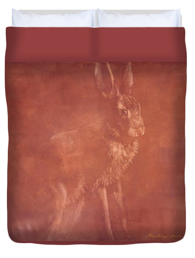 Hare Duvet Cover featuring the painting Sitting Hare by Attila Meszlenyi