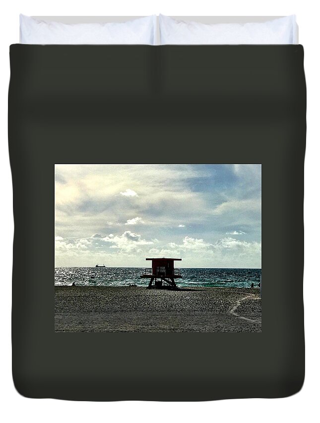 South Beach Duvet Cover featuring the photograph Sitting on the Beach by Michael Albright