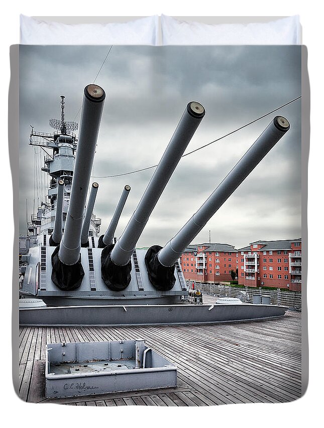 Uss Wisconsin Duvet Cover featuring the photograph Six Pack of Sixteens by Christopher Holmes