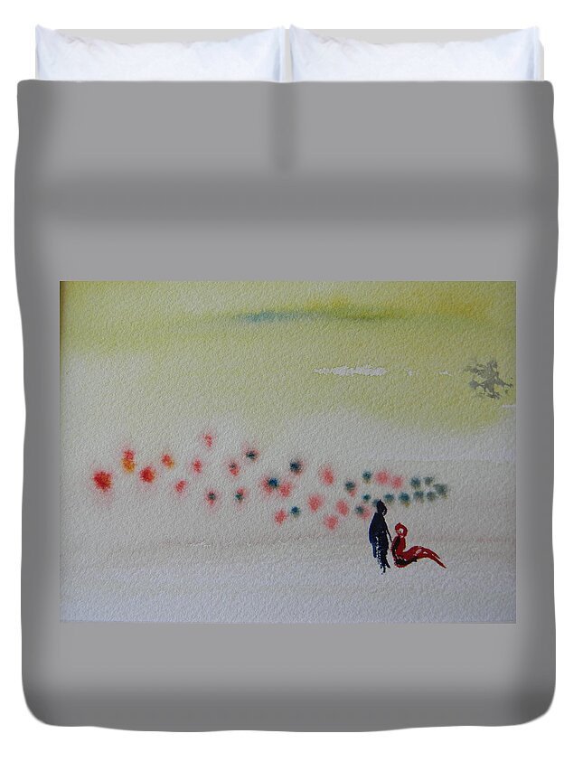 Seasons Duvet Cover featuring the painting Six Seasons Dance Four by Marwan George Khoury