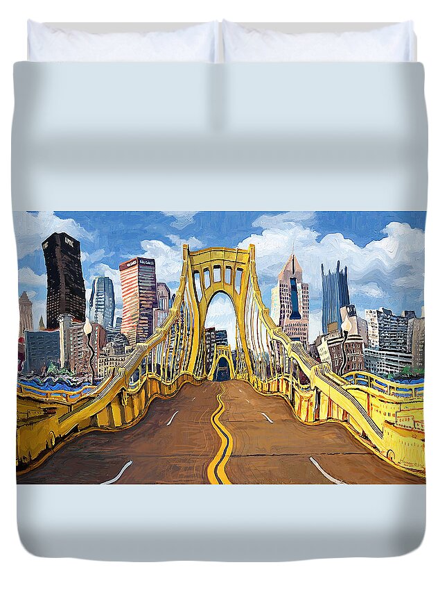 Pittsburgh Pennsylvania Duvet Cover featuring the painting Sixth Street Bridge, Pittsburgh by Frank Harris
