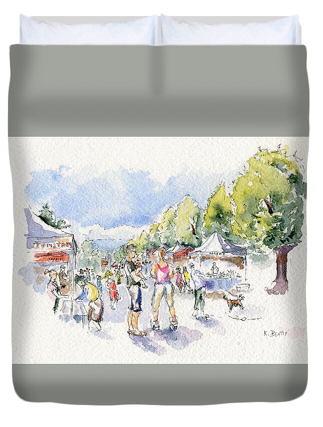 Watercolor Sketch Duvet Cover featuring the painting Sketch of Farmer's Market by Karla Beatty