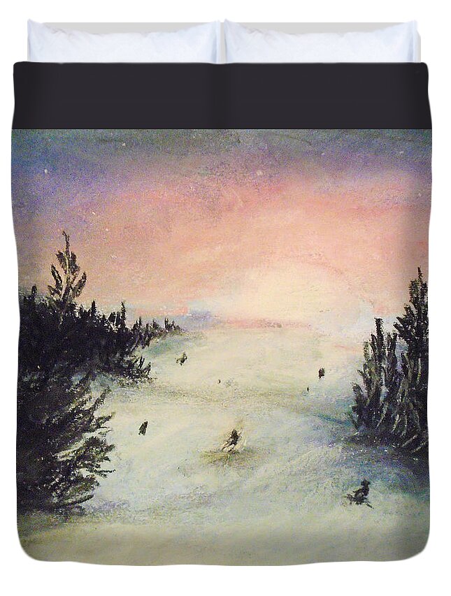 Ski Duvet Cover featuring the painting Ski Glisten by Jen Shearer