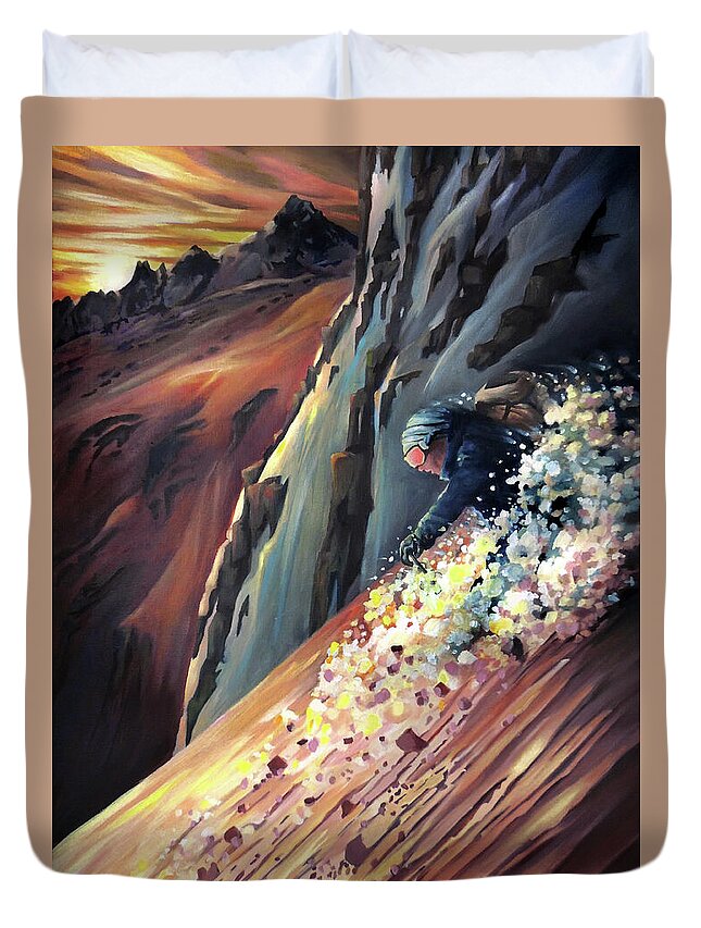Steeps Duvet Cover featuring the painting Skier On The Steeps by Nancy Griswold