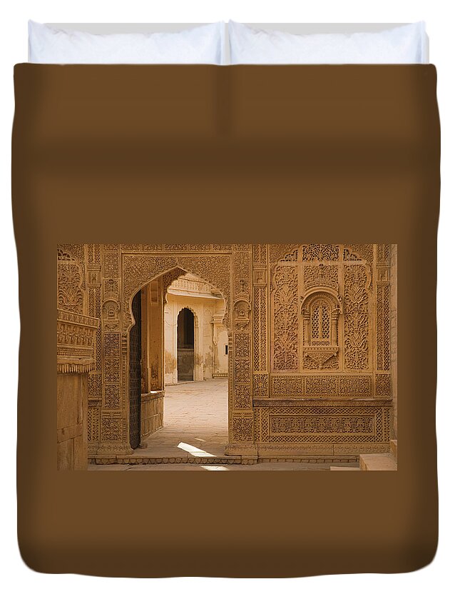 Threshold Duvet Cover featuring the photograph SKN 1317 Threshold of Carvings by Sunil Kapadia
