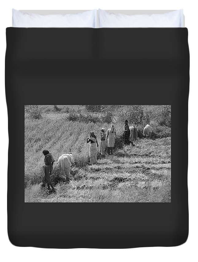 Joint Duvet Cover featuring the photograph SKN 2611 Joint Effort BW by Sunil Kapadia