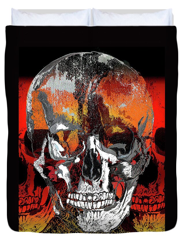 Skulls Duvet Cover featuring the digital art Skull Times Three by Lisa Stanley