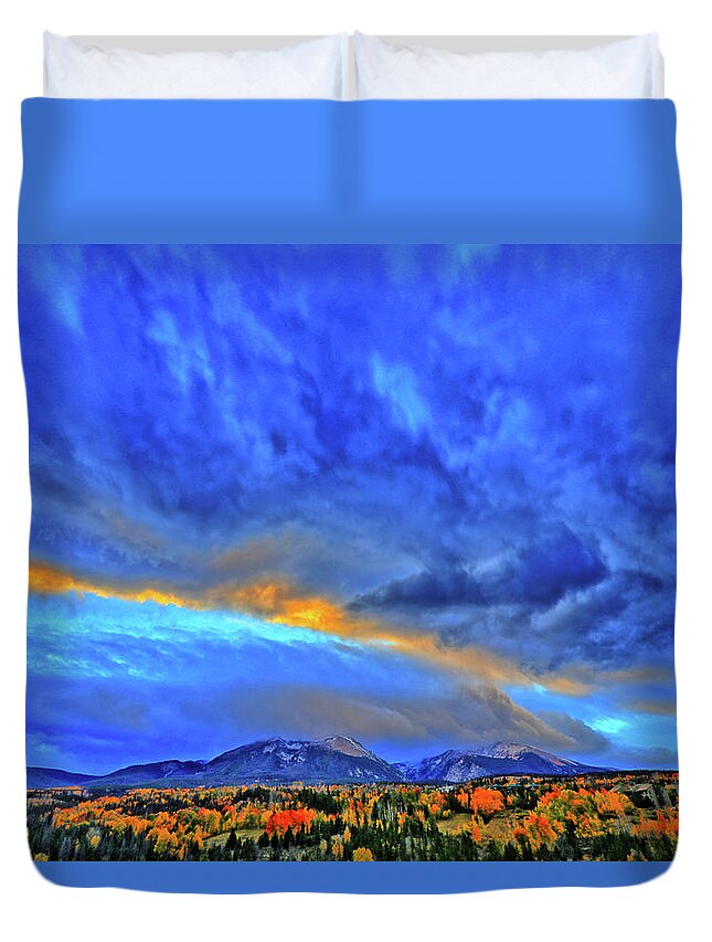 Autumn Duvet Cover featuring the photograph Sky Fall by Scott Mahon