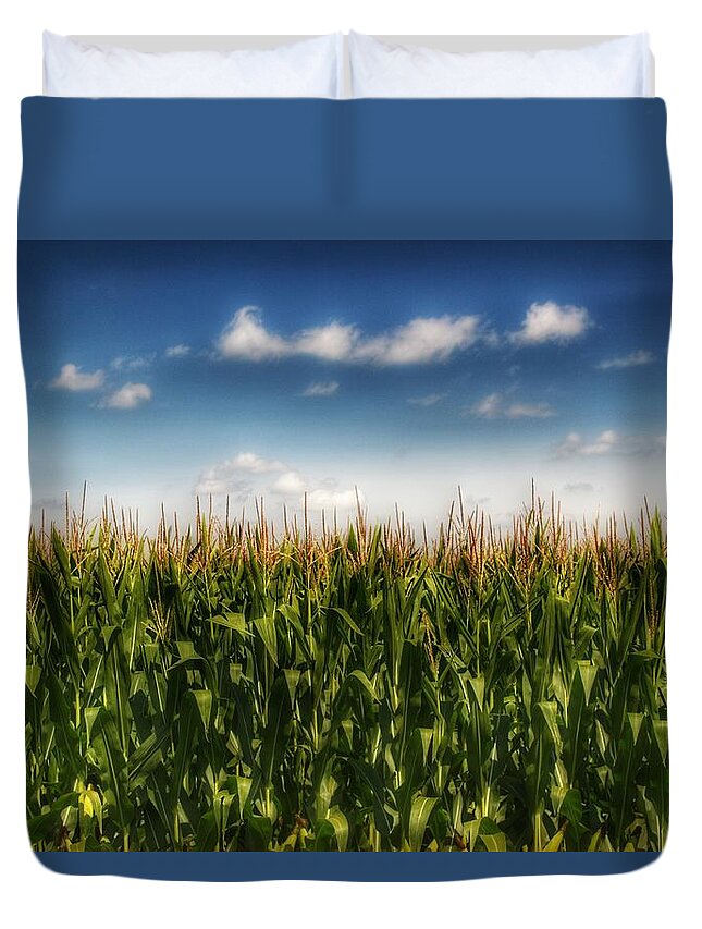 Sky Duvet Cover featuring the photograph 2005 - Sky High Corn by Sheryl L Sutter