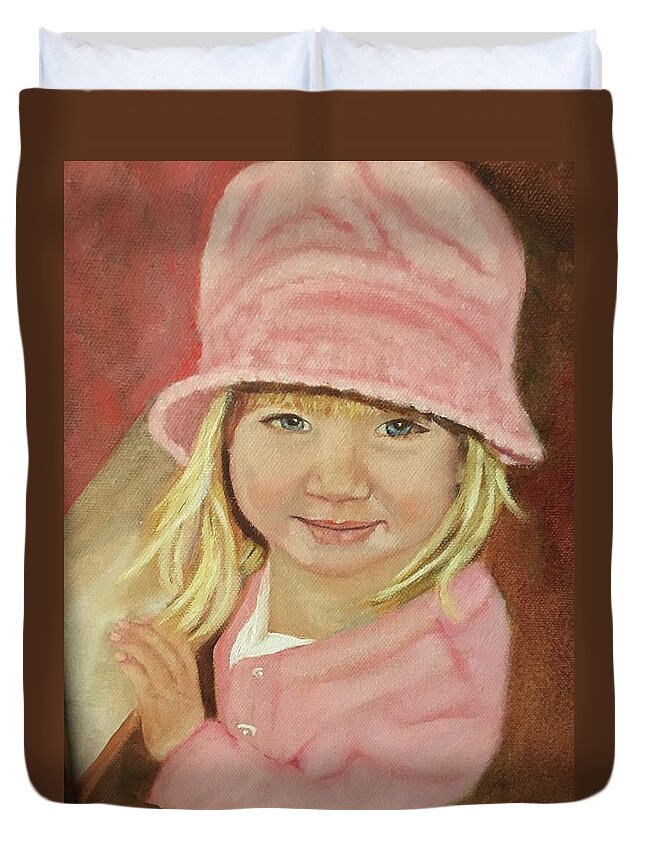 Children Duvet Cover featuring the painting Sky in Pink by Sharon Schultz