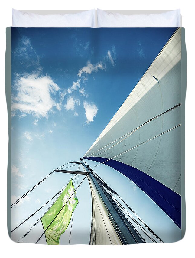 Aegis Duvet Cover featuring the photograph Sky Sailing by Hannes Cmarits