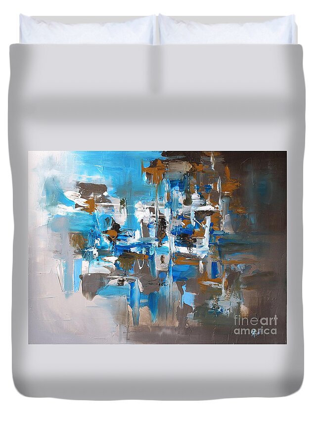 Blue Duvet Cover featuring the painting Skyland by Preethi Mathialagan