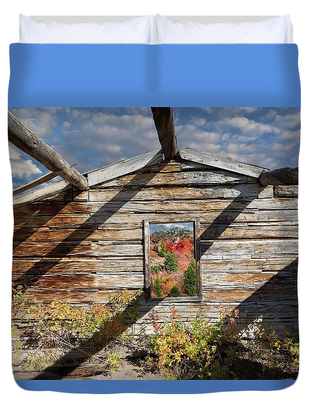 Jackson Hole Duvet Cover featuring the photograph Skylit Cabin in the Woods by Kathleen Bishop