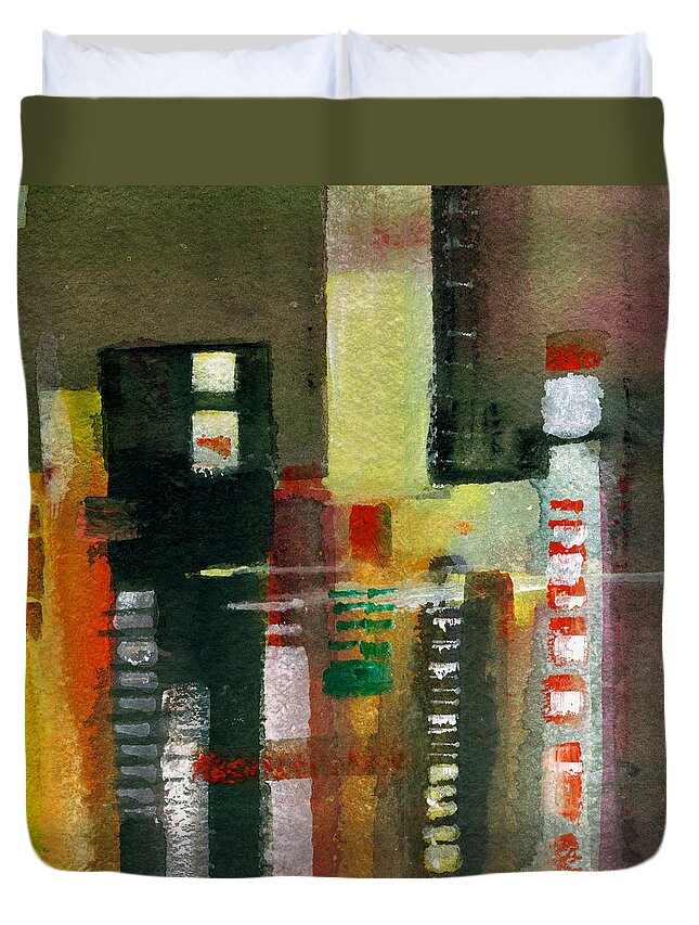 Townscape Duvet Cover featuring the painting Skyscrapers by Anil Nene