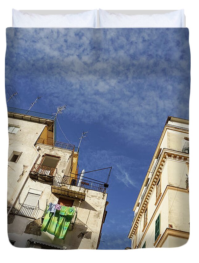 Georgia Mizuleva Duvet Cover featuring the photograph Skyward in Naples Italy - Spanish Quarters Take One by Georgia Mizuleva