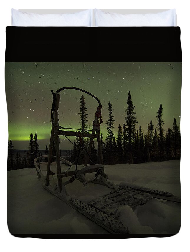 Aurora Borealis Duvet Cover featuring the photograph Sled Skeleton Aurora by Ian Johnson
