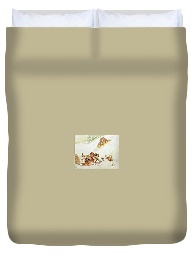 Frances Brundage Duvet Cover featuring the painting Sledding by Reynold Jay