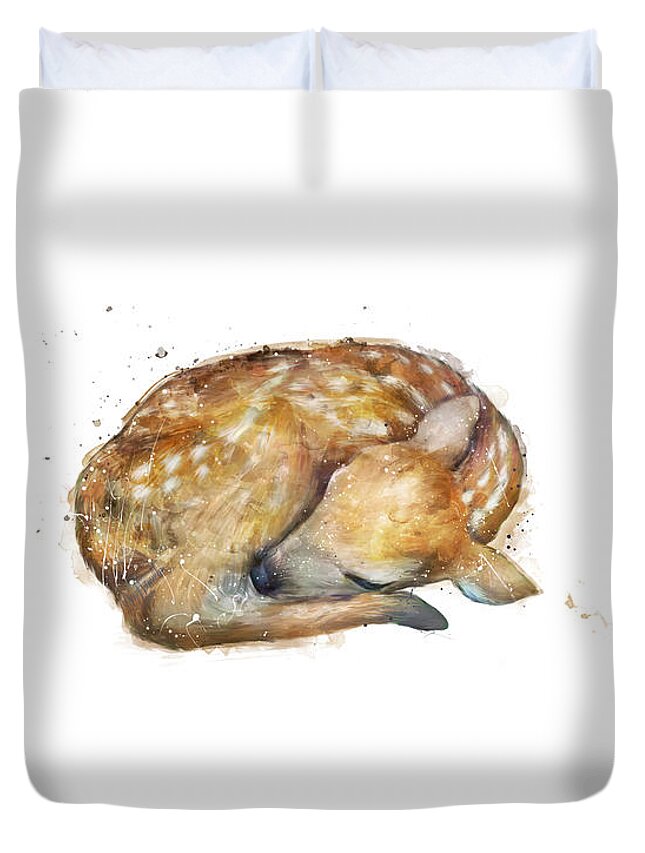 Fawn Duvet Cover featuring the painting Sleeping Fawn by Amy Hamilton