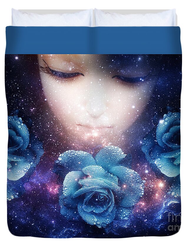 Sleeping Rose Duvet Cover featuring the digital art Sleeping Rose by Mo T