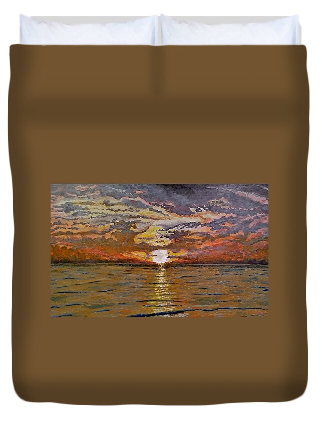 Landscape Duvet Cover featuring the painting Sleepy Hollow Sunset by Joel Tesch