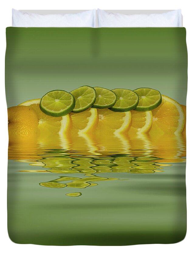Fresh Fruit Duvet Cover featuring the photograph Slices Orange Lime Citrus Fruit by David French