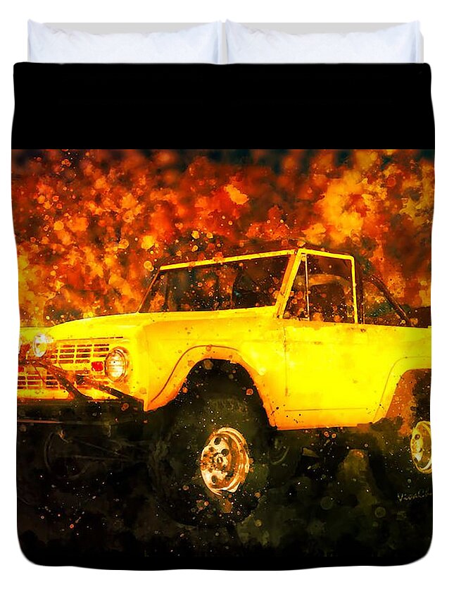 1969 Duvet Cover featuring the digital art Slogging the 1969 Ford Bronco Through the Bush by Chas Sinklier